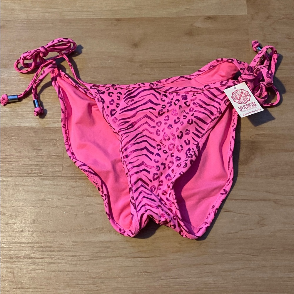Vintage Y2K VS Pink leopard zebra print Bikini Bottom M NWT